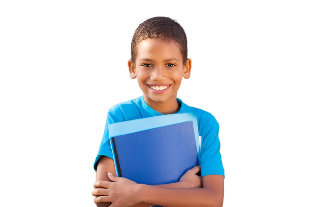 Smiling boy holding books